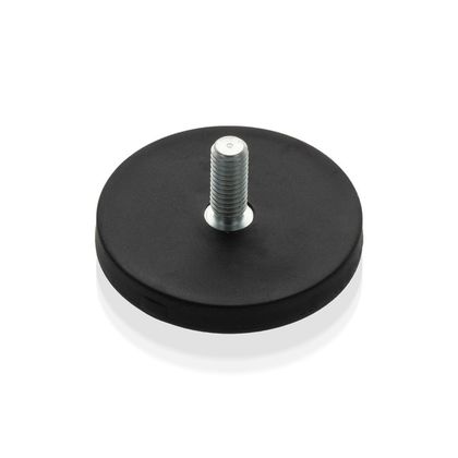 Pot magnet flat with threaded neck and rubber coating, Neodymium