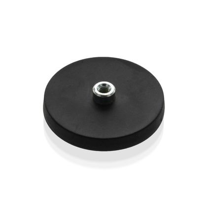 Pot magnet flat with screwed bush and rubber coating, Neodymium