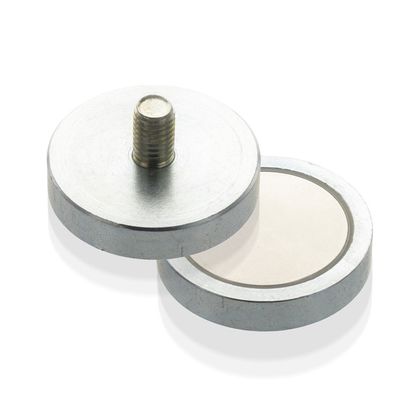 Pot magnet flat with threaded neck, Neodymium, economy