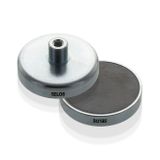 Pot magnet flat with screwed bush in stainless steel body, Ferrite
