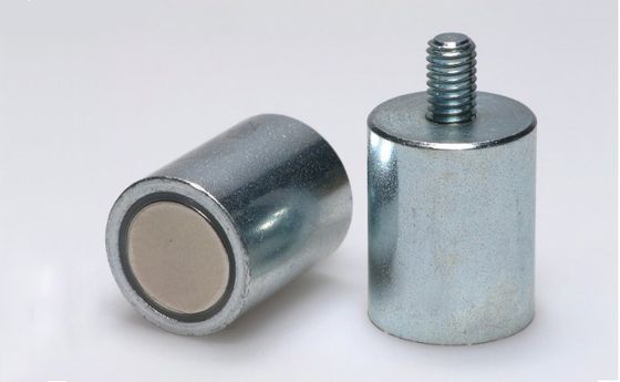 Pot magnet cylindrical with threaded neck, NdFeB